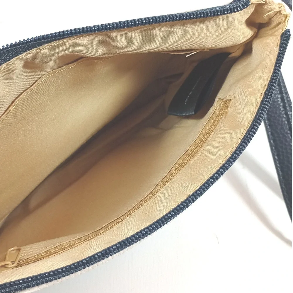 Stone & Co Wristlet Bag Cream Blue Colorblock Faux Leather Small Purse Clutch